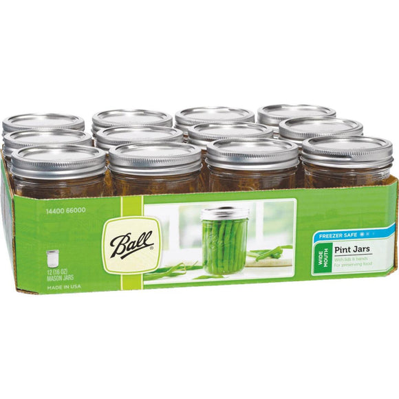 Ball Pint Wide Mouth Can-Or-Freeze Mason Canning Jar (12-Count)